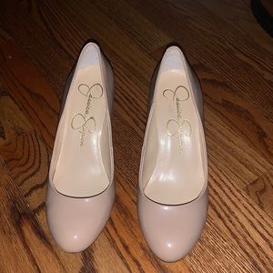 Jessica Simpson Nude patent wedges
